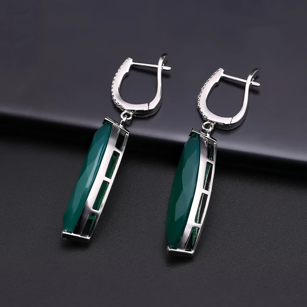Серьги подвески женские из серебра 925 пробы с натуральной искусственной