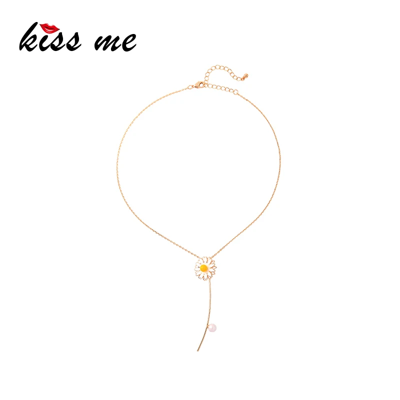 Kissme изысканный белый и желтый эмаль цветок кулон ожерелье для женщин золотистого
