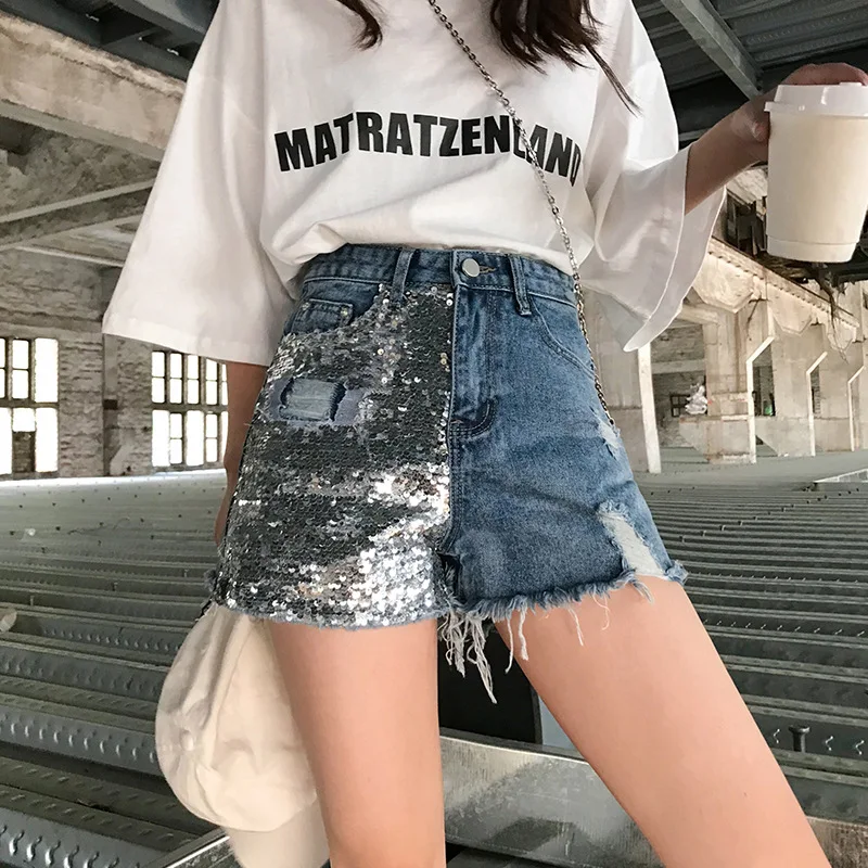 2019 новейшие модные ковбойские рваные с дырками джинсовые шорты блестками джинсы