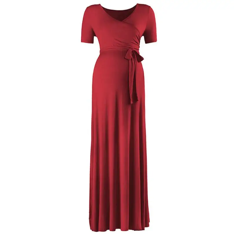 

SMDPPWDBB Maternity Dress Pregnant V-Neck Solid Plus Size Dress Maternity Photography Props Short Sleeve Pregnancy Dress 2019