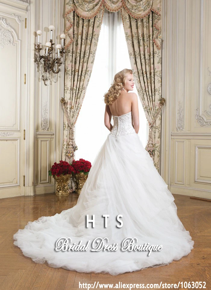 HTS348 Luxury design beaded corset free shipping ruffles organza chapel train a line wedding dress bridal 2015 |