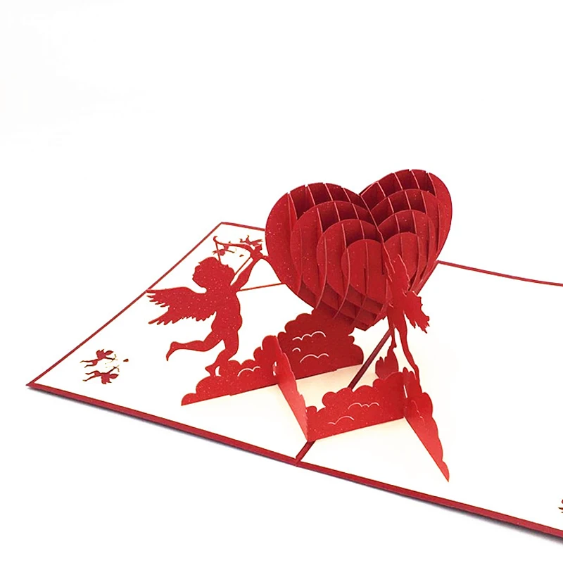 Cupid Love Heart 3D всплывающая открытка Подарочная ручной работы для дня рождения