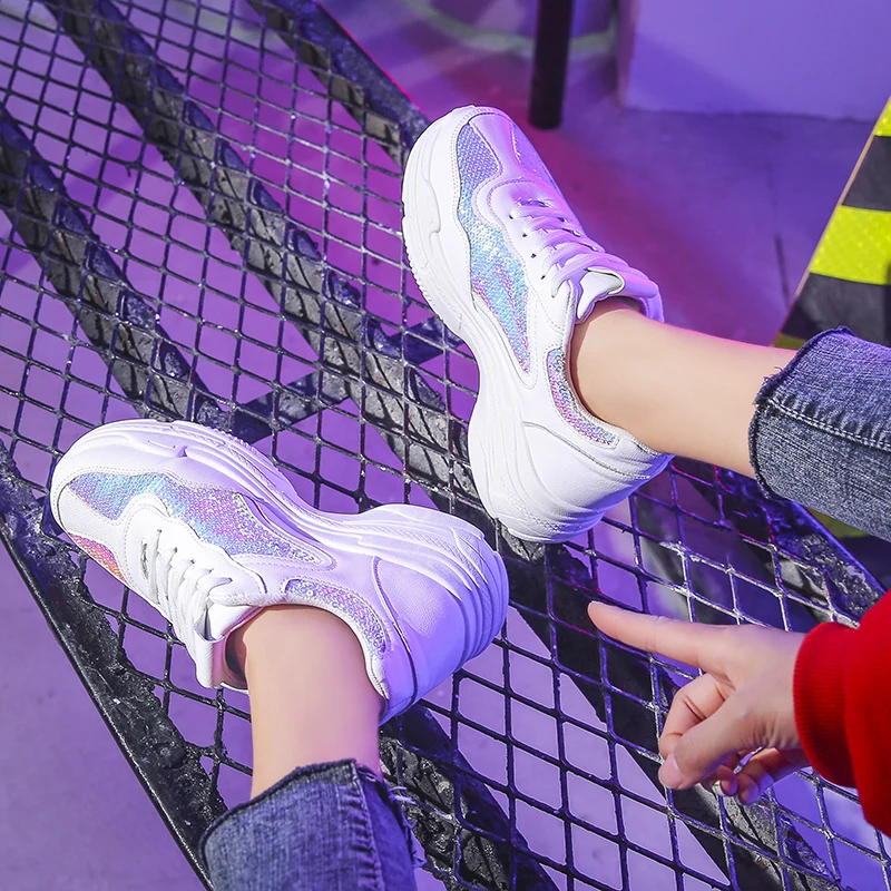 Лидер продаж 2019 модные классические женские кроссовки из ткани с блестками