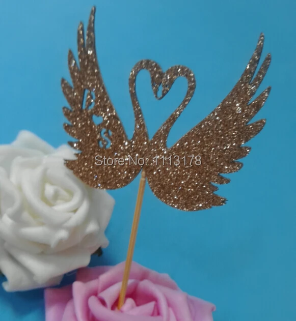 

personalized initials Glitter Cupcake Toppers - bridal shower cupcake toothpicks party ocean wedding swan cupcake topper