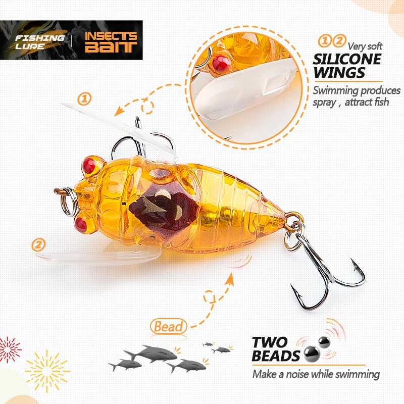 1 шт. искусственная приманка DONQL для ловли насекомых 4 см 6 г Cicada Bait Topwater Bass iscas para Pesca