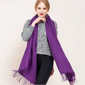Purple Модный розовый/красный/фиолетовый однотонный зимний шарф, женские шарфы, зеленый кашемировый женский шарф, Длинные теплые женские пашмины шали - Цвет: Purple