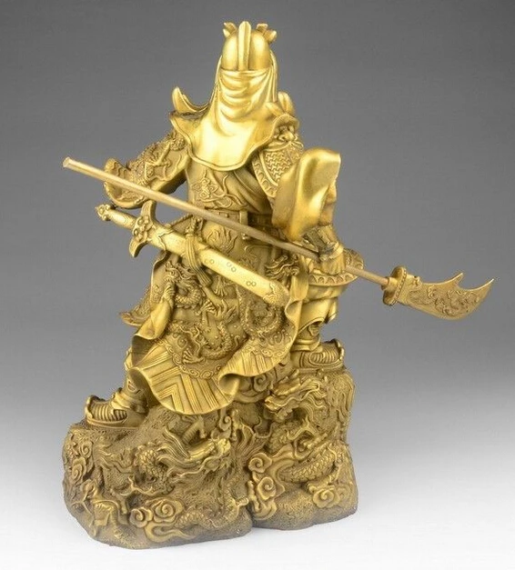 zhaomeirui31++14 Chinese Brass Copper Dragon Sword Warrior Guan Gong God Yu Buddha Statue | Дом и сад