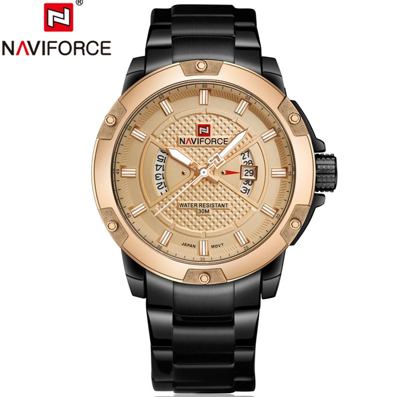 Лидирующий бренд Роскошные мужские военные наручные часы NAVIFORCE мужские часы полностью стальные мужские спортивные часы водонепроницаемые Relogio Masculino