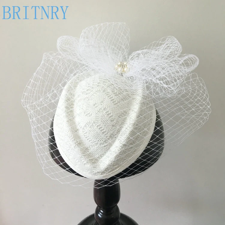 

BRITNRY Vintage Black Ivory Wedding Hats and Fascinators Handmade Lace with Tulle Birdcage Veil