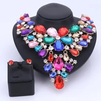 african beads jewelry sets for women accessories wedding bridal rhinestone crystal flower statement necklace earring jewelry set