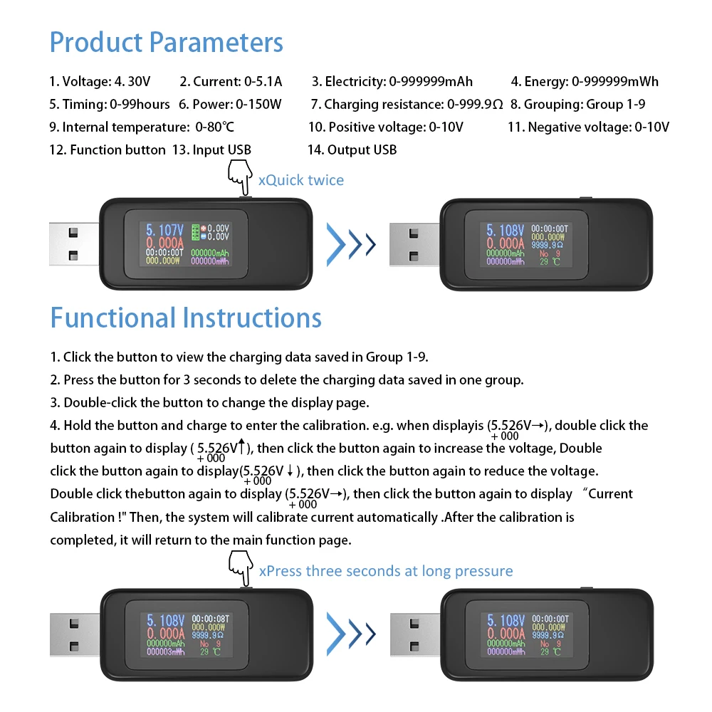10 в 1 QC2.0 QC3.0 DC USB Тестер измеритель напряжения тока измеритель времени вольтметр цифровой амперметр монитор Индикатор питания зарядное устройство 4-30 в