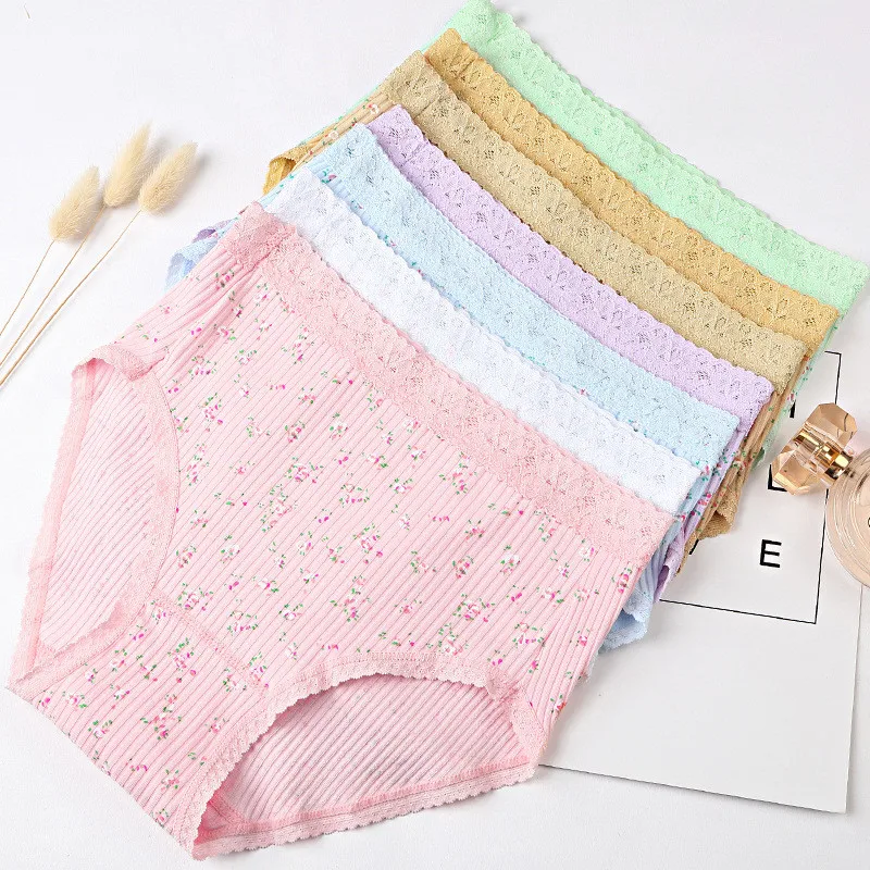 AWAYTR High Waist Women Floral Panties Lace Flower Print Briefs Cute Comfortable Lingerie Ropa Interior Femenina Sexy Hot | Женская