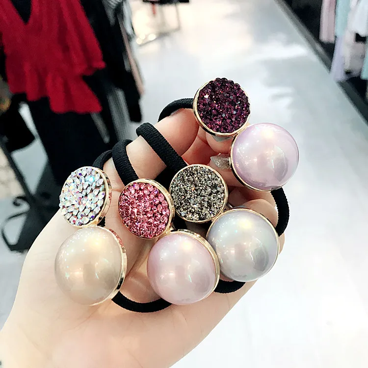 

Super Flash Czech Rhinestone Small Pearl Elastic Hair Bands Rubber Band Hair Accessories For Girls Hair Ties Gum for Hair