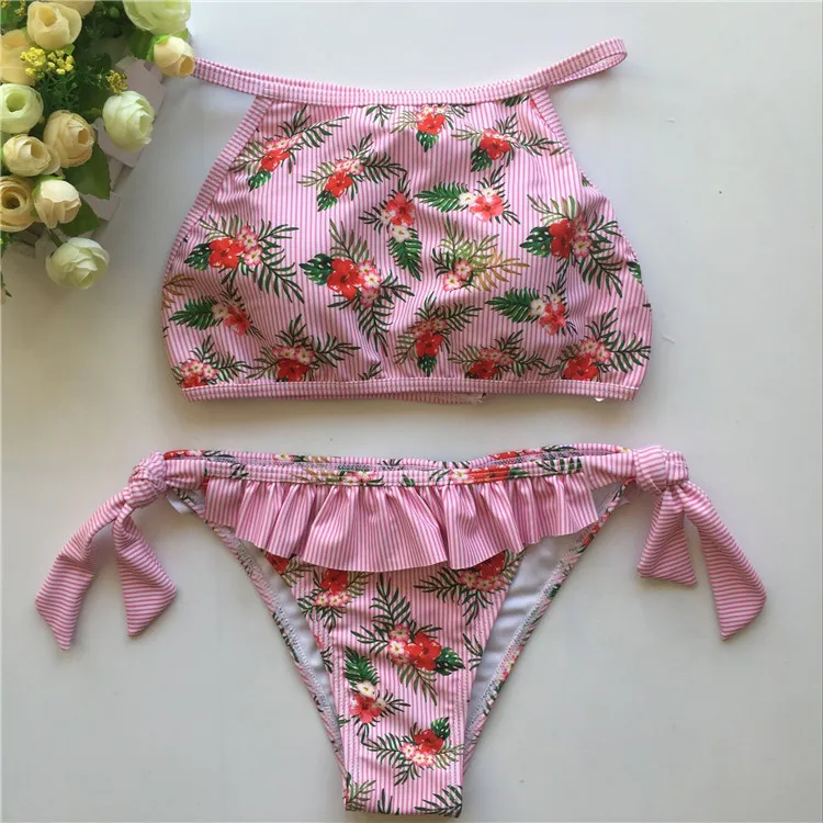 4 цвета пикантные Девушки Женщины Floral Print High Neck Tankini купальник с низкой талией