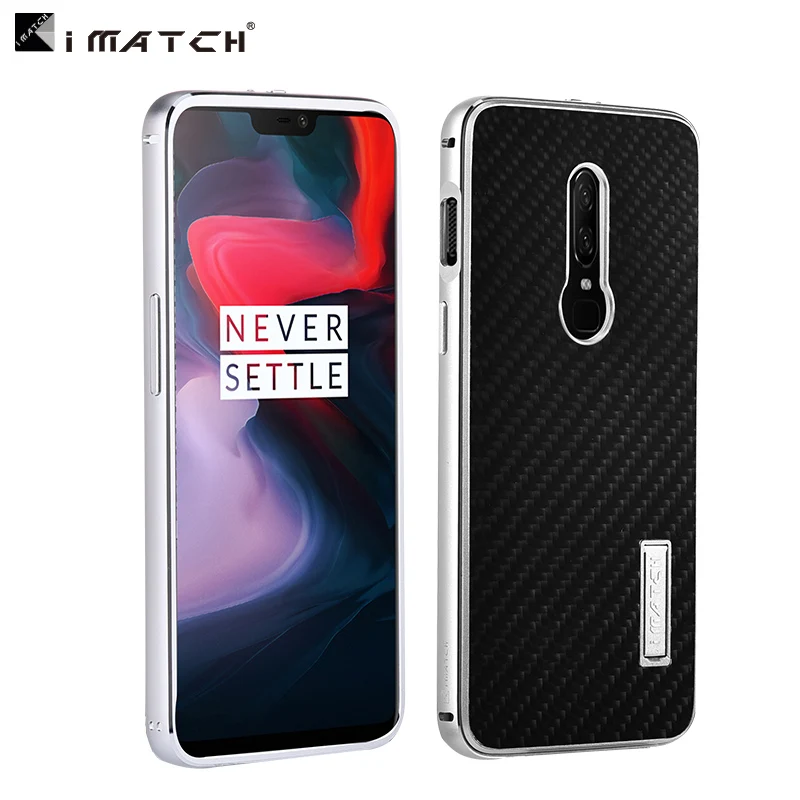 black bumper silver Роскошный чехол для Oneplus 6 из настоящего углеродного волокна, изысканный алюминий, металлический каркас, чехол для сотового телефона Oneplus 6 - Цвет: black bumper silver