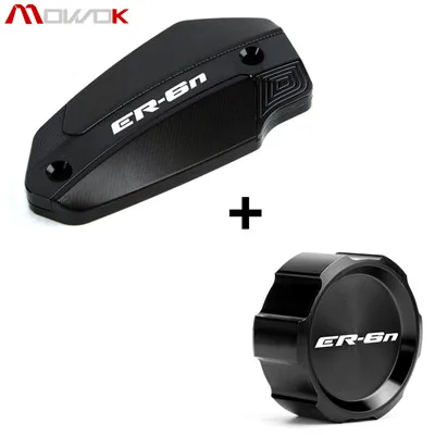 Front and Rear Black Для Kawasaki ER6N E R6N 2009- мотоциклетный Алюминиевый задний и бачок тормозной жидкости для переднего колеса крышка цилиндра логотип ER6N - Цвет: Front and Rear Black