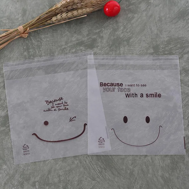 Embalaje de galletas con cara sonriente, bolsas de plástico autoadhesivas para galletas, paquete de joyería de regalo para hornear pasteles, 14x14cm, 100 Uds.