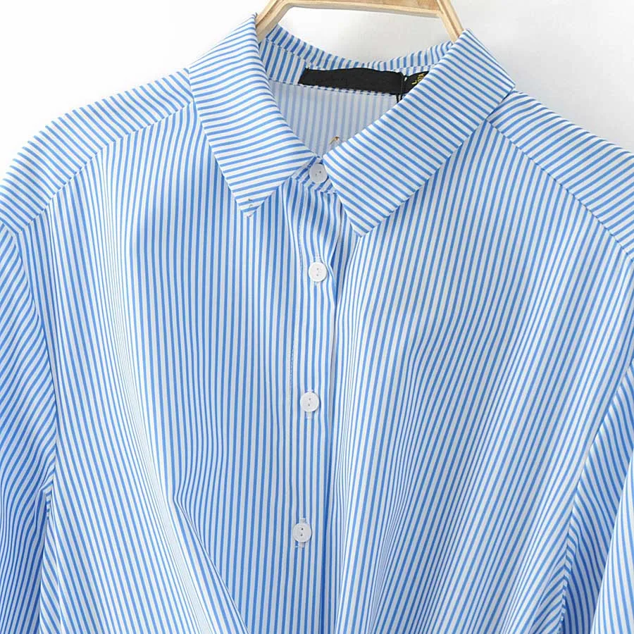 Женское Повседневное платье Лето 2017 г. Новые полосы Style отложной воротник с