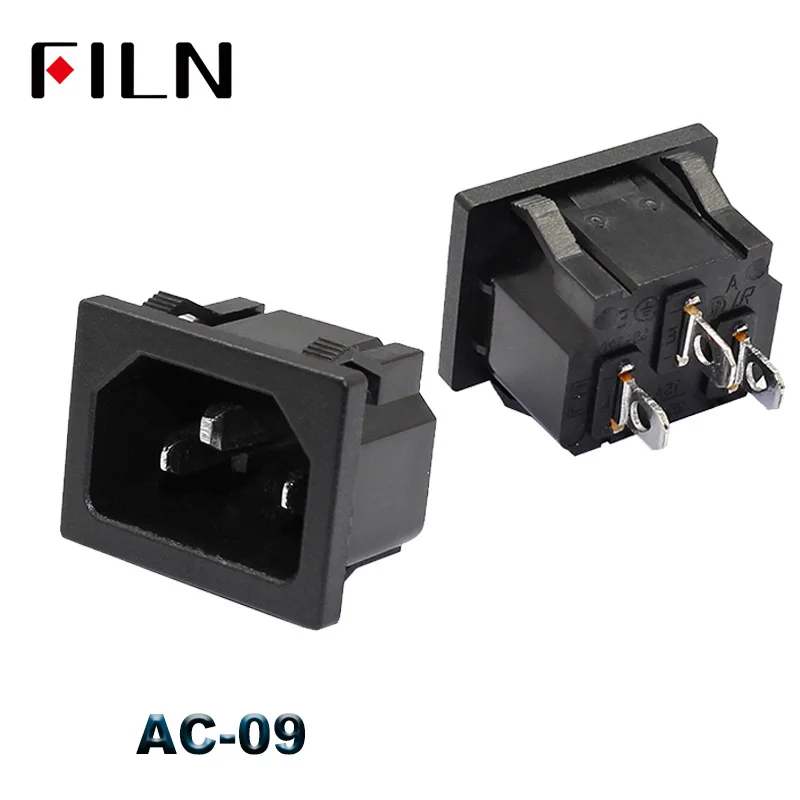 AC-09 IEC320 C14 электрическое гнездо переменного тока 3 pin Красный светодиодный 250V кулисный переключатель 10A предохранитель женский мужской гнездо входа разъем 2-контактный разъем крепление - Цвет: AC-09