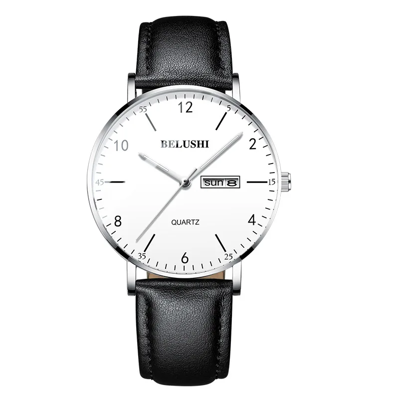 silver white leather Мужские наручные часы, роскошные Брендовые мужские часы, деловые кварцевые часы, Классические мужские наручные часы для мужчин, Relogio Masculino - Цвет: silver white leather