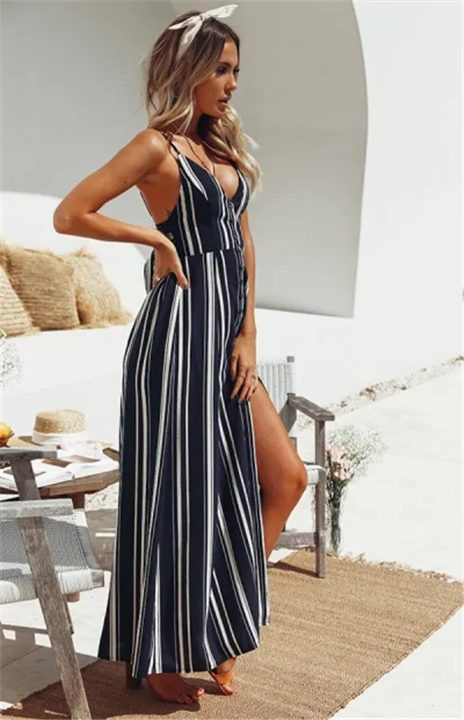 Для женщин Лето Boho Strappy V шеи Повседневное длинные Макси платья Вечеринка пляжное
