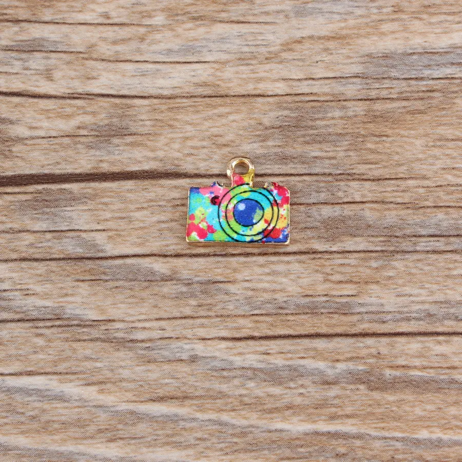 10pcs/lot Zinc Alloy Enamel Colorful Mini Camera Charm Pendant For Necklace Bracelet Fashion Jewelry Makings DIY 13*14mm | Украшения и