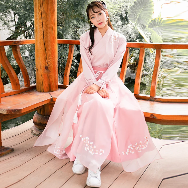 Розовое китайское платье Hanfu Cheongsam Топ китайская рубашка Китайская одежда