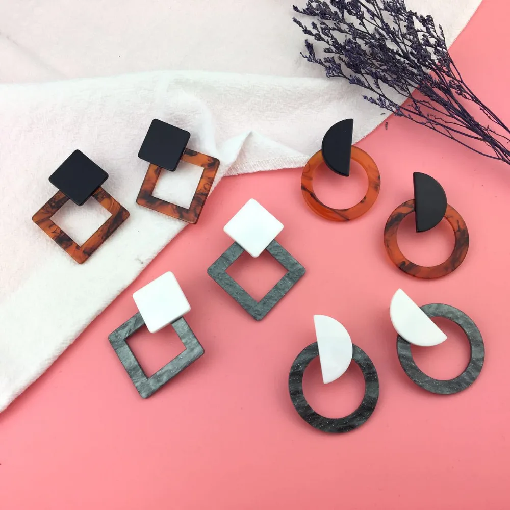 Серьги DoreenBeads акриловый ушной штифт геометрические квадратные круглые