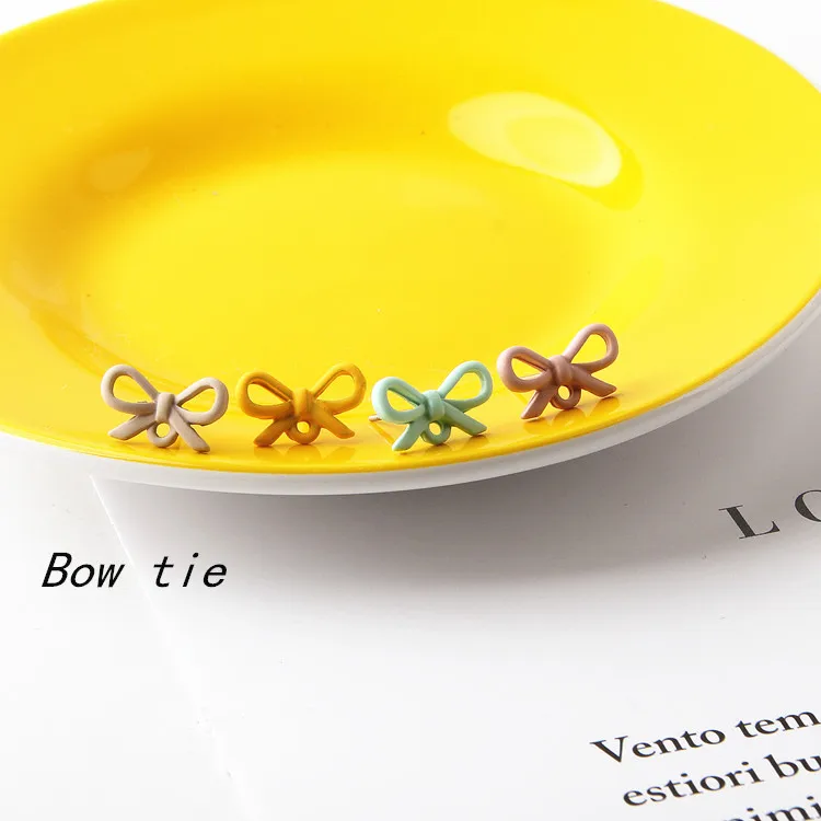 

Retro Simple Warm Color Style Bow Rubber Paint Ear Stud Earrings with Hanging DIY Material Jewelry Accessories 4pcs