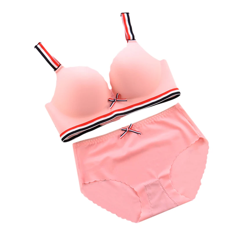 

Girls Teenage Training Bras Sets 2pcs Bra + Underpants Bownot Young Girls Underwear Cotton Stripe Teens Clothes Adjust Clothes