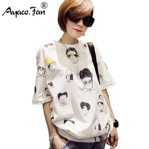 Футболка женская летняя, с круглым вырезом и коротким рукавом, с забавным мультяшным принтом