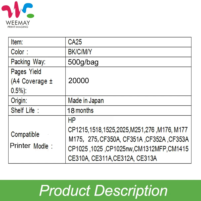 500 г/пакет CE310A CE311A CE312A CE313A цветной тонер совместимый с HP LaserJet CP1025/1025nw/M175a/M275/M175nw|toner