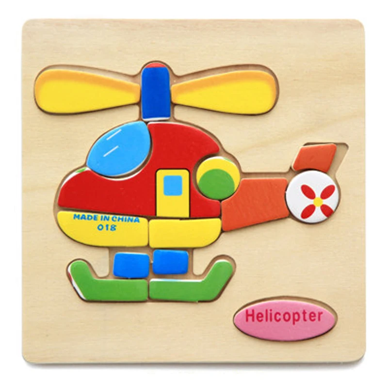 Helicopter 1 шт. красочные детские деревянные животные мультфильм картина головоломка Дети Детские развивающие игрушки поезд дети Новорожденные раннее развитие - Цвет: Helicopter