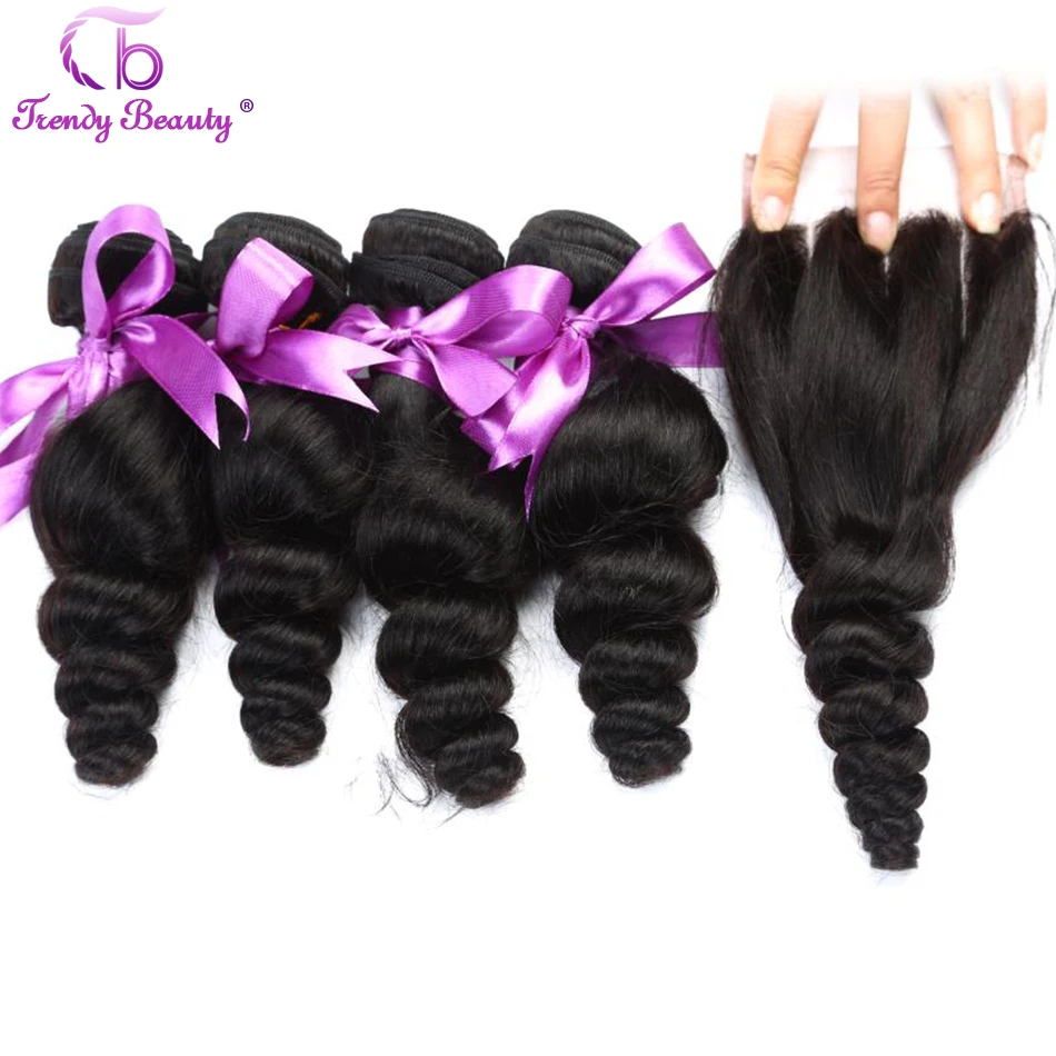 Indian Loose Wave Human Hair 4Bundles With 5x5 Lace Closure Can Be Dyed Free Shipping Bundles With Closure Trendy Beauty Hair