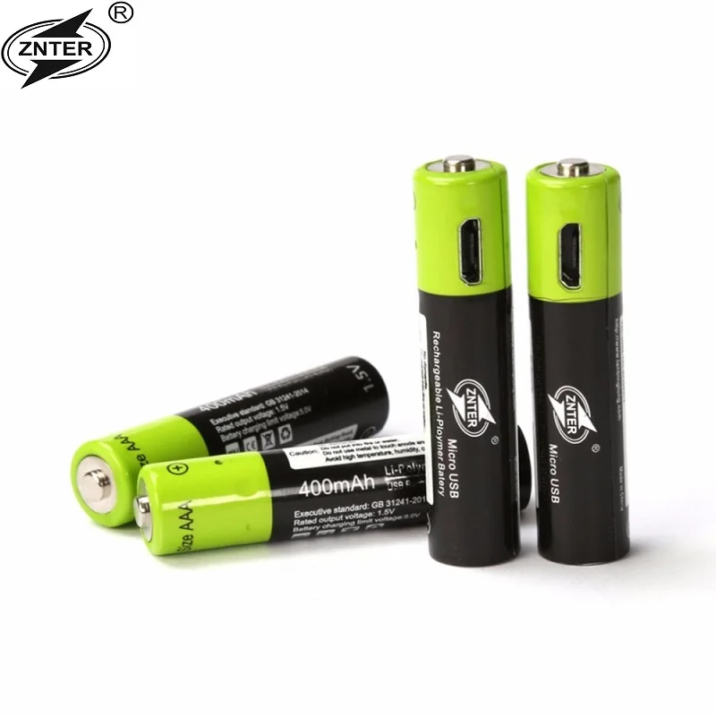 ZNTER AAA аккумуляторная батарея 1 5 В 400 мАч USB литиевая полимерная с кабелем Micro
