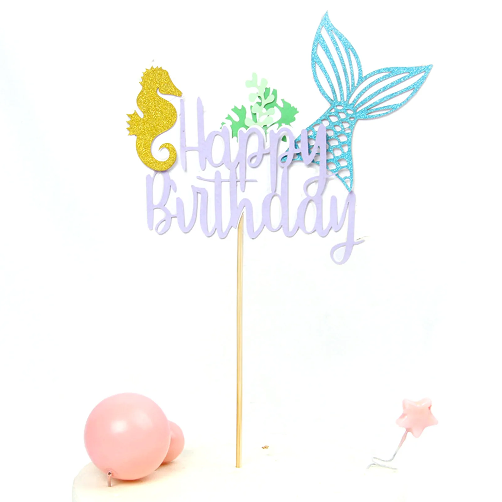 1pcs DIY Happy Birthday Cake Topper Mermaid Tail Shell Starfish Theme Girl Party Cup Decoration Baby Shower Supply | Дом и сад