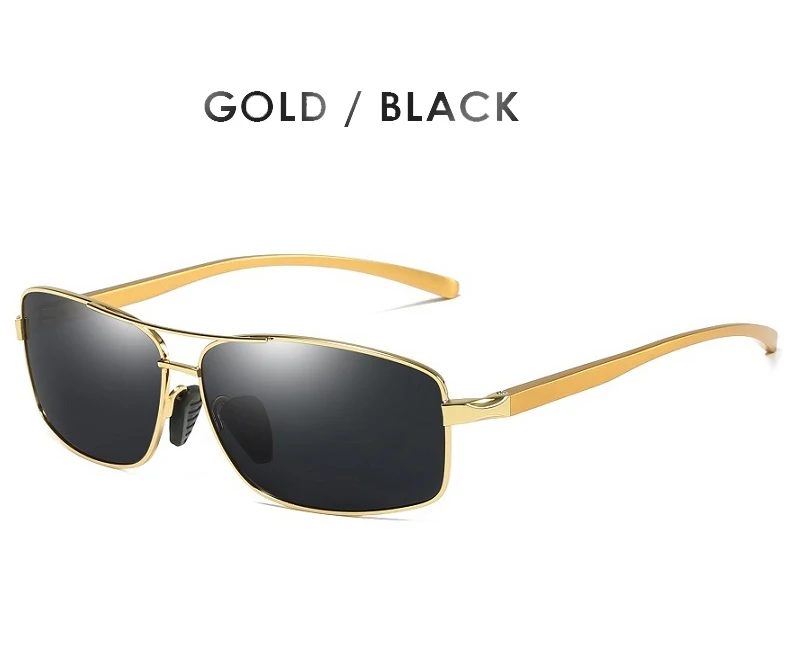 Gold Black AORON Мужские поляризационные солнцезащитные очки, мужские классические прямоугольные солнцезащитные очки, оправа из алюминиево-магниевого сплава, UV400 очки - Цвет линз: Gold Black