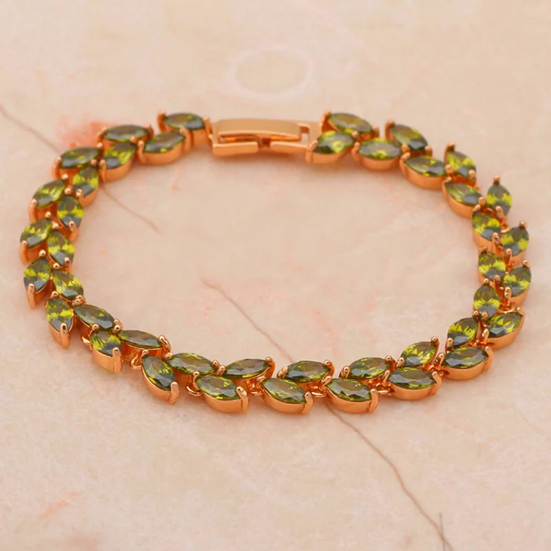 Реально свежий цвет AAA Цирконий и Перидот Кристалл золотого тона браслеты