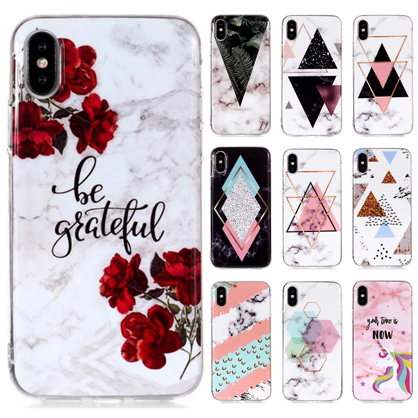 HEMASOLY Case For iPhone XS Max XR Soft TPU Luxury Marble Flower Letter Silicone Protective Back Cover |