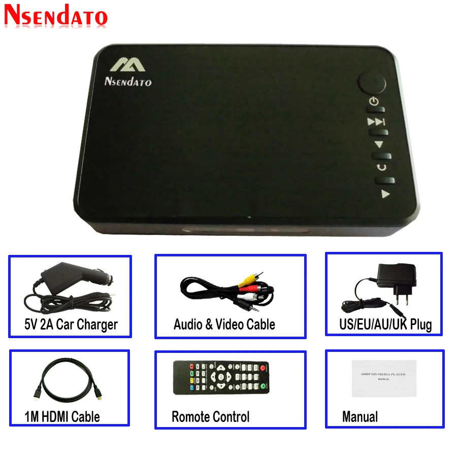 Мини Full HD медиа мультимедийный плеер Autoplay USB внешний HDD медиаплеер с автомобильным зарядным устройством HDMI VGA AV для SD U диск MKV RMVB