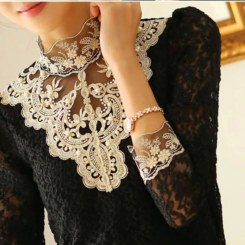 Женские блузки рубашки новинка весны 2019 кружевная шифоновая блузка винтажная