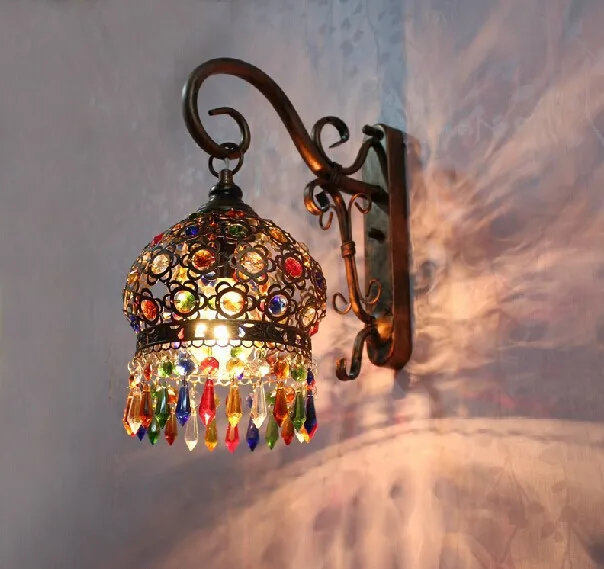 Деревенский модный настенный светильник из кованого железа Хрустальный лампа