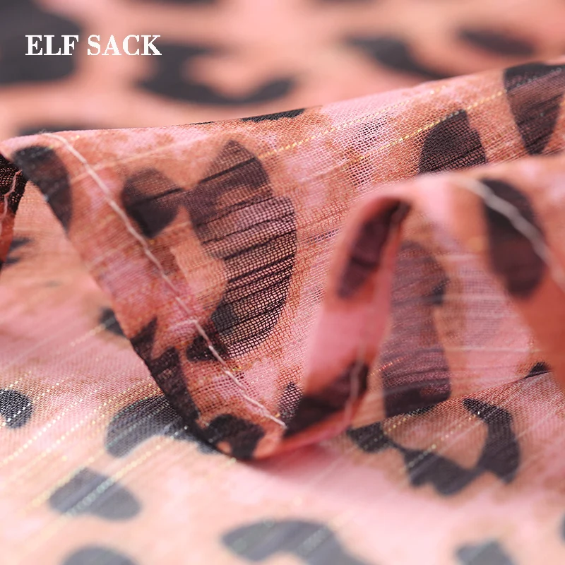 Женская леопардовая шифоновая рубашка ELF SACK Розовая летняя свободная блузка для