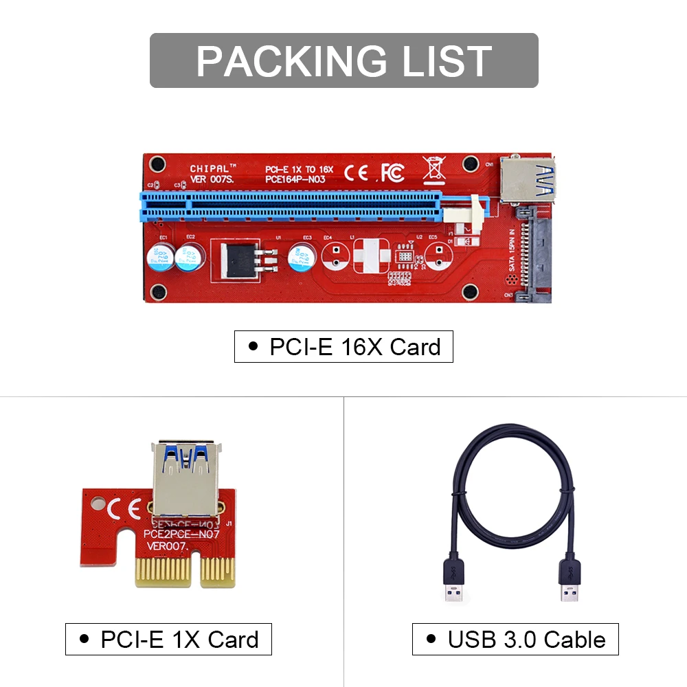 CHIPAL 10 шт. 100 см PCI E Райзер карта PCIE 1X до 16X адаптер USB 3 0 кабель 15Pin SATA Power для майнинга