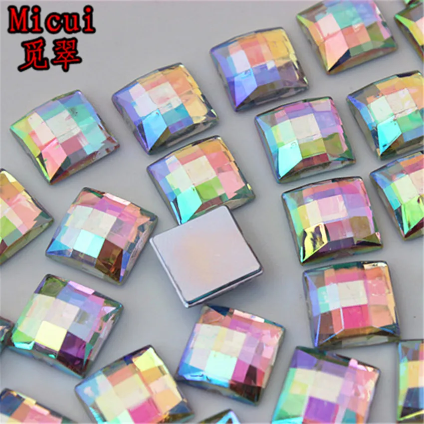 Micui 8 /10/ 12 /14 мм кристалл AB Квадратные Стразы с плоским основанием акриловые