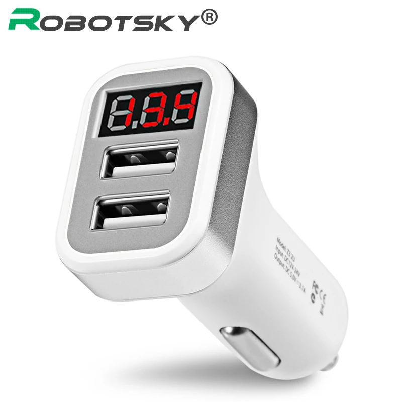 Robotsky Dual USB Автомобильное зарядное устройство, зарядное устройство для мобильного телефона, светодиодный адаптер с цифровым дисплеем для iPhone samsung 3.1A, быстрое автомобильное зарядное устройство