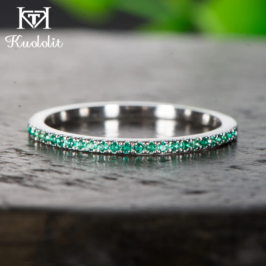 10K-Emerald Kuolit, натуральный изумруд, 10 к, белое золото, драгоценный камень, кольца для женщин, браслет для свадьбы, невесты, помолвки, подарки, хорошее ювелирное изделие - Цвет камня: 10K-Emerald