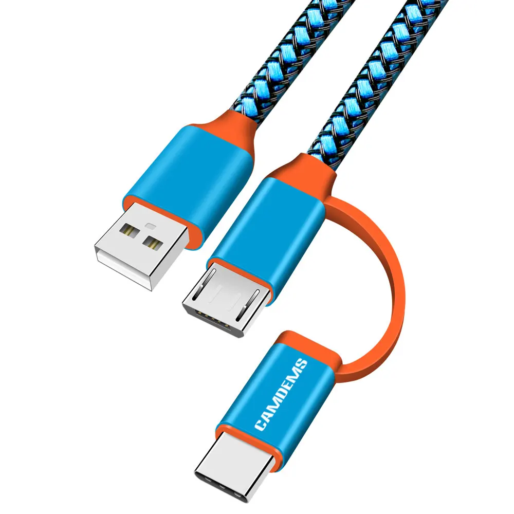 CAMDEMS 2 в 1 Micro & type c Usb Плетеный тканевый рыбий шелк usb кабель м 3 фута кабели для samsung s6