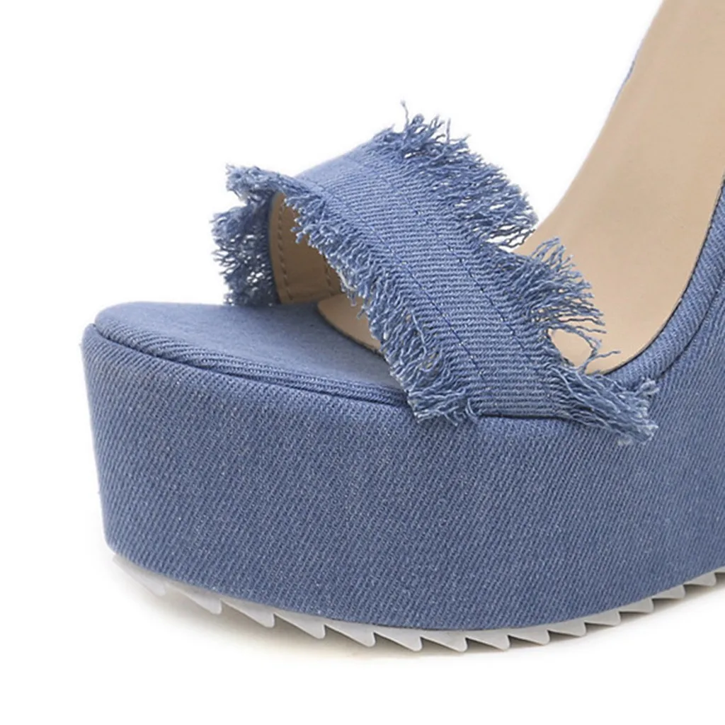 Женские джинсовые туфли на танкетке SAGACE летние богемные Босоножки с открытым