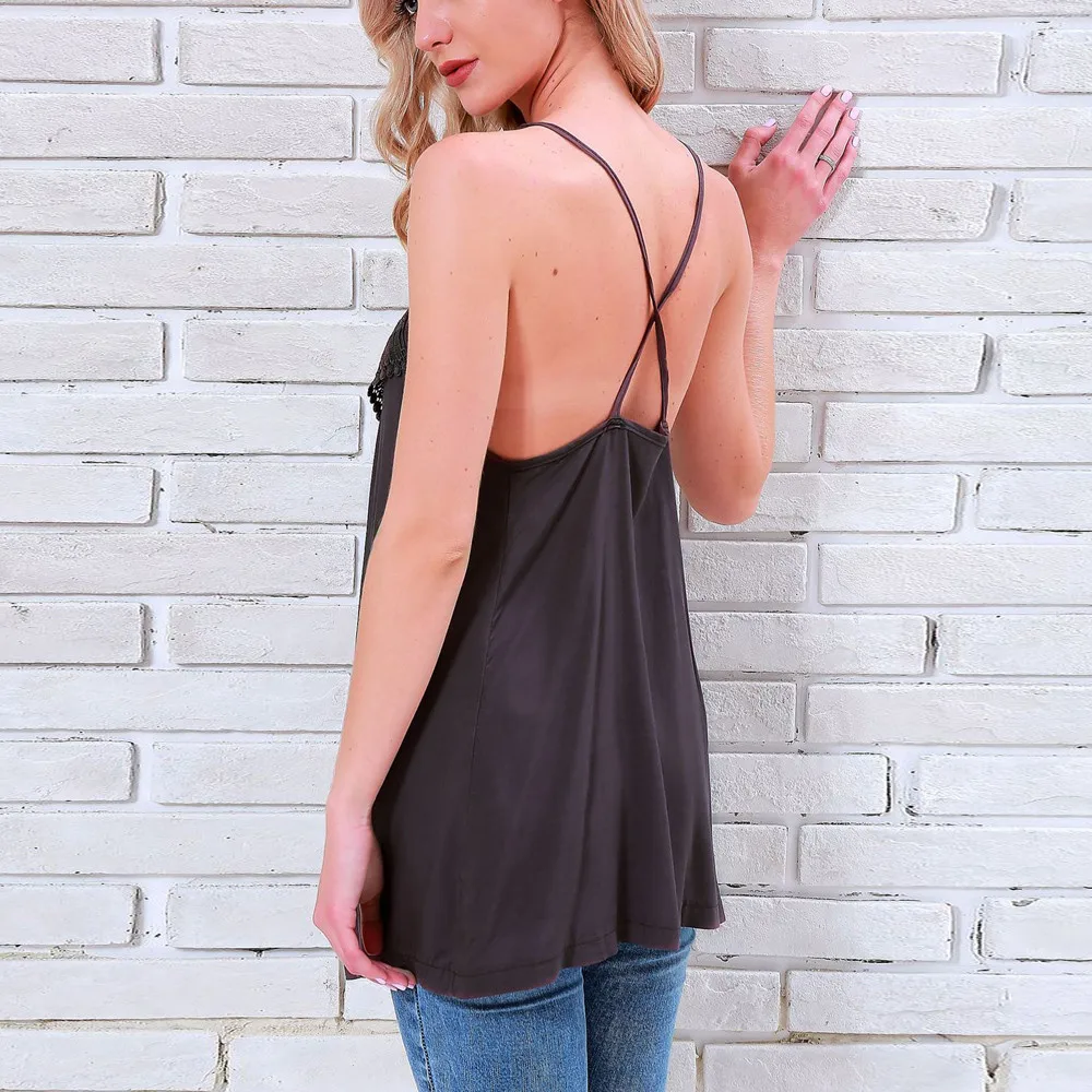 

Women Blouses Sleeveless O-Neck Broadcloth Lace Vest Top Blouse Casual Loose Blouse Tops Sexy Lace Summer Fashion